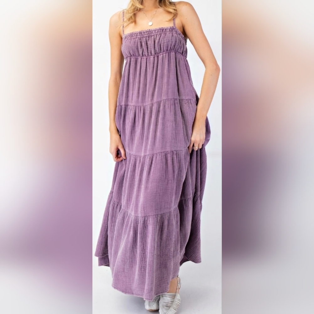 EASEL Mineral Washed Cotton Gauze  Maxi Dress #466-471 - Picture 5 of 12